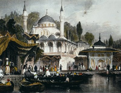 La mezquita Mihrimah Sultan en Uskudar, en la orilla anatolia del Bósforo, frente a Estambul, 1839 de Thomas Allom